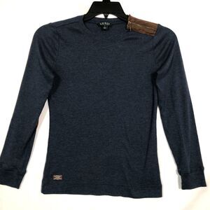 Lauren Ralph Lauren Womens Top Size Small Navy Suede Elbow Patch Zip Shoulder